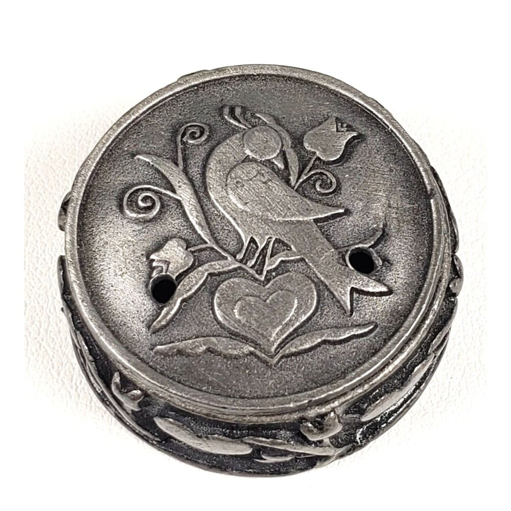 Vintage 1980's Signed Torino Pewter 3 In 1 Necklace Brooch Round Trinket Box - Picture 2 of 16